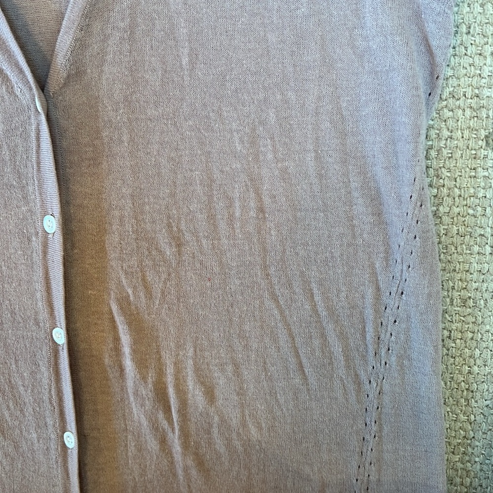 Womens Tan Long Sleeveless Lightweight Cardigan Sweater Sz L Boho Layers Neutral - Picture 8 of 8
